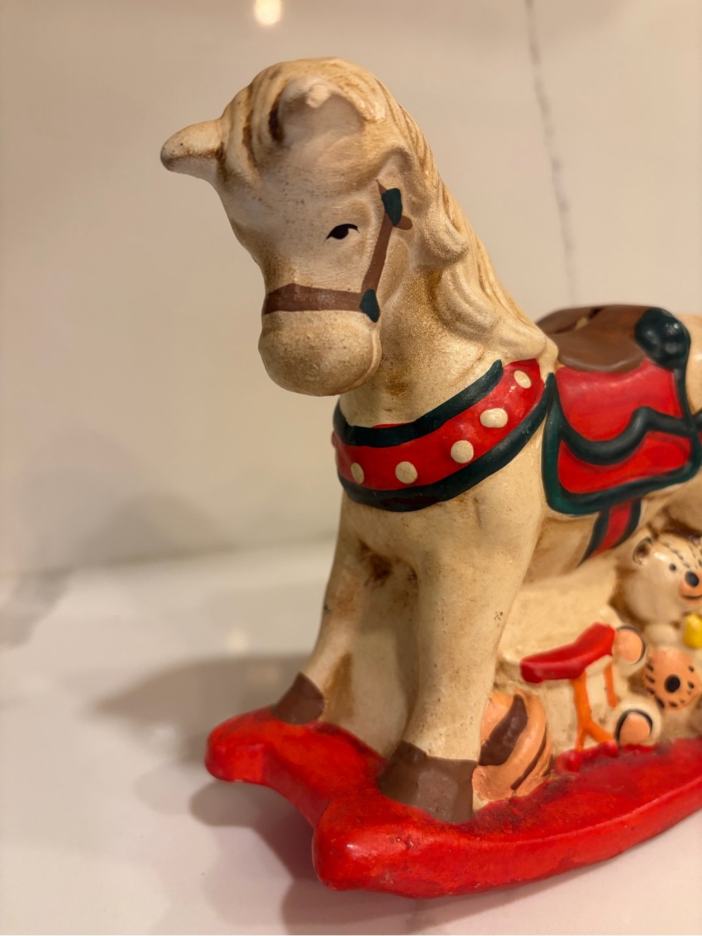 Vintage Ceramic Rocking Horse Coin Bank Teddy Bear Toys Nursery Decor - Picture 2 of 11